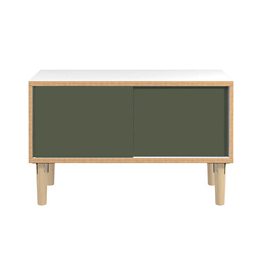 BISLEY Sideboard Poise POS1007W623 verkehrsweiß, olivegrün 2 Fachböden 100,0 x 45,0 x 62,1 cm