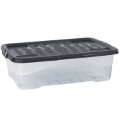Aufbewahrungsbox Curve 2002010110, 30 Liter, mit Deckel, au&szlig;en 600x397x172mm, PP Kunststoff - 100% recycelbarer transparent/schw