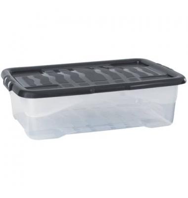 Aufbewahrungsbox Curve 2002010110, 30 Liter, mit Deckel, au&szlig;en 600x397x172mm, PP Kunststoff - 100% recycelbarer transparent/schw