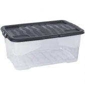 Aufbewahrungsbox Curve 2002020110, 42 Liter, mit Deckel, au&szlig;en 600x397x252mm, PP Kunststoff - 100% recycelbarer transparent/schw