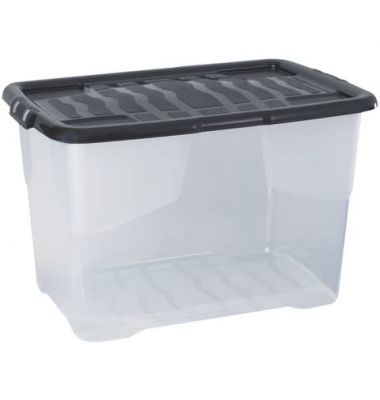 Aufbewahrungsbox Curve 2002030110, 65 Liter, mit Deckel, au&szlig;en 600x397x378mm, PP Kunststoff - 100% recycelbarer transparent/schw