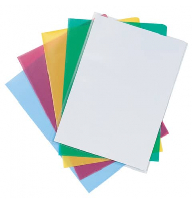 Sichthüllen KF01489, A4, farbig sortiert, transluzent genarbt, oben & rechts offen, 0,12mm