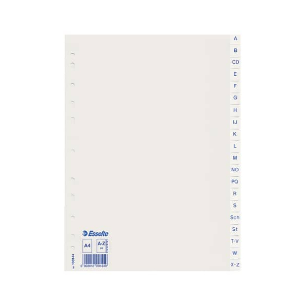 10 Stück Esselte Kunststoffregister 100144, A bis Z, A4, 120µm, weiße Taben, 20-teilig 5902812001440 Esselte