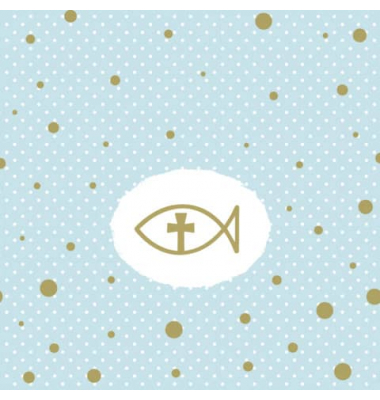 Motivservietten Kommunion 198276, mehrfarbig / Ichthys Fisch mit Punkten, 3-lagig, 33x33cm