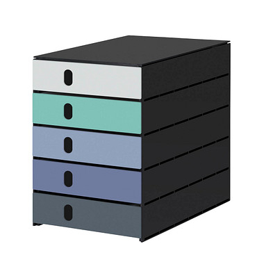 styro Schubladenbox styroval pro Emotions Gletscher  weiß, grün, blau, grau DIN C4 mit 5 Schubladen