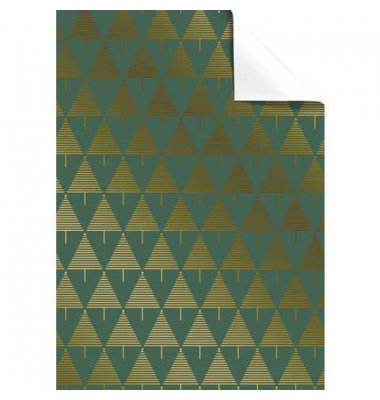 Geschenkpapierzuschnitte Weihnachten 2514565047, Weihnachtsbaum, 70cm x 100cm, dunkelgrün/gold