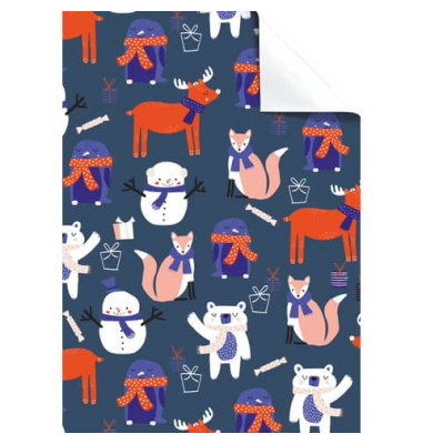 Geschenkpapierzuschnitte Weihnachten 2513563542, Tiere/Schneemann, 50cm x 70cm, mehrfarbig