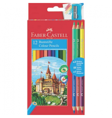 Farbstifte-Set ECO 12+3 Bicolor, 110312, farbig sortiert, sechskant, Packung