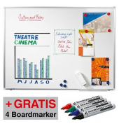 Whiteboard PREMIUM PLUS 90,0 x 60,0 cm weiß emaillierter Stahl + GRATIS 4 Boardmarker TZ 100 farbsortiert