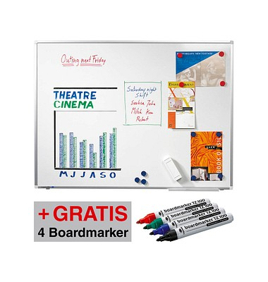 Whiteboard PREMIUM PLUS 150,0 x 120,0 cm weiß emaillierter Stahl + GRATIS 4 Boardmarker TZ 100 farbsortiert