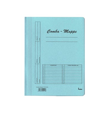 Schnellhefter Comba-Mappe 111000BL, A4, blau, Karton, 250g, Vorderdeckel opak Schnellhefter Comba-Mappe 111000BL, A4, blau, Karton, 250g, Vorderdeckel opak