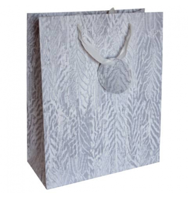 Geschenktasche 41293 beflockt, allgemein, Schleifenband mit Sternanhänger, beflockt, 26cm x 32cm