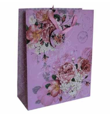 Geschenktasche 41431, allgemein, Schleifenband mit Anhänger, Blume, 26cm x 33cm