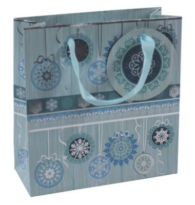 Geschenktasche 41443, Weihnachten, Schleifenband mit Anhänger, Eiskristalle, 15cm x 14,5cm Geschenktasche 41443, Weihnachten, Schleifenband mit Anhänger, Eiskristalle, 15cm x 14,5cm
