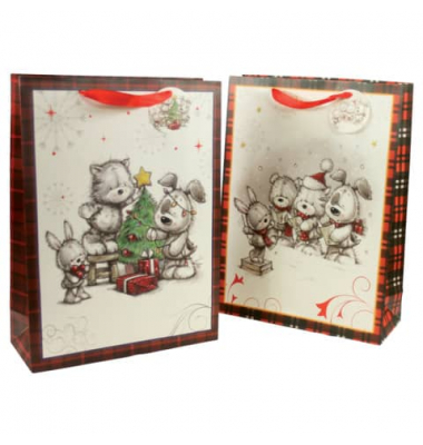 Geschenktasche 45248, Weihnachten, Schleifenband mit Anhänger, 2 Motive sortiert, 31cm x 42cm