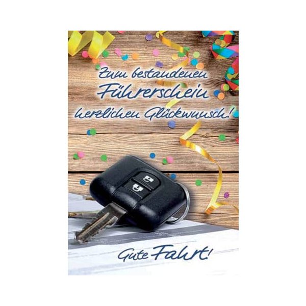 6 x KOMMA³ Glückwunschkarte zum Führerschein - inkl. Umschlag.