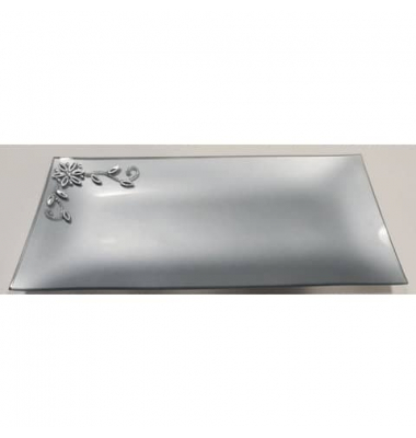 48422 Glasteller rechteckig 34x17cm, mit Glitzersteinen