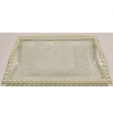 48425 Glasteller rechteckig 28x20,5cm, mit Perlen