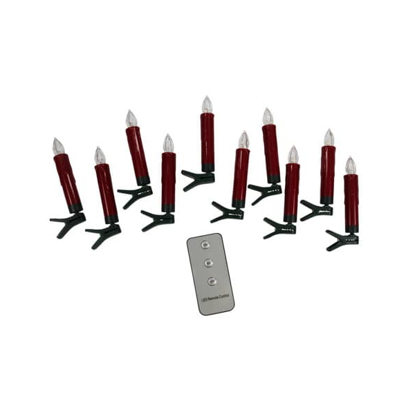 Christbaumkerze LED - inkl Batterien und Fernbedienung 10 Stück rot.