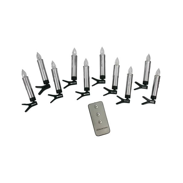 Christbaumkerze LED - inkl Batterien und Fernbedienung 10 Stück silber