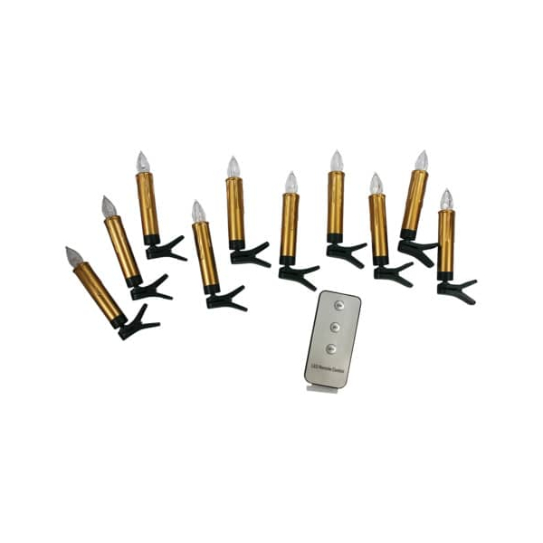 Christbaumkerze LED - inkl Batterien und Fernbedienung 10 Stück gold.