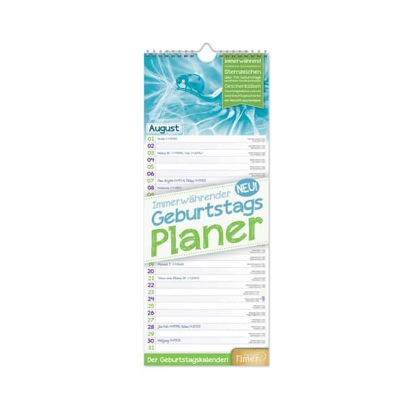 6 Stück Häfft Geburtstagskalender 3391-6, Geburtstag, 1 Monat / 1 Seite, 42x16,5cm, Jahresunabhängig 9783866794566 Häfft