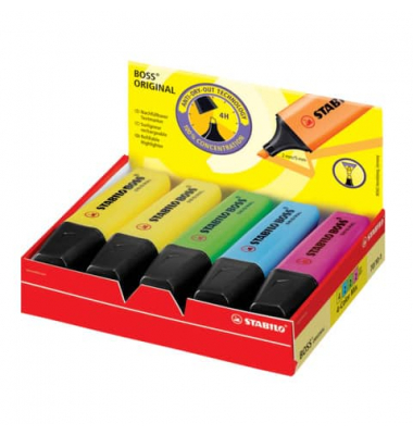 Textmarker STABILO BOSS ORIGINAL, 70/10-1, Etui, 4-farbig sortiert, 2-5mm Keilspitze