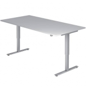 Schreibtisch, elektrisch höhenverstellbar, 73-119cm (H), 180x80cm (BxT), grau / silber