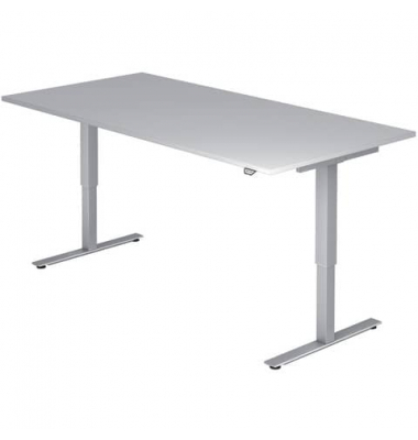 Schreibtisch, elektrisch höhenverstellbar, 73-119cm (H), 180x80cm (BxT), grau / silber Schreibtisch, elektrisch höhenverstellbar, 73-119cm (H), 180x80cm (BxT), grau / silber