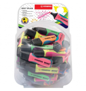Textmarker STABILO BOSS SPLASH Bonbonglas, 75/60-1, Display, 4-farbig sortiert, 2-5mm Keilspitze