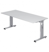 Schreibtisch O-Serie, manuell h&ouml;henverstellbar, 65-85cm (H), 180x80cm (BxT), rechteckig, wei&szlig; / silber