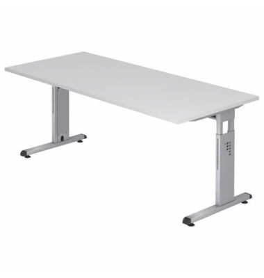 Schreibtisch, manuell höhenverstellbar, 65-85cm (H), 180x80cm (BxT), rechteckig, weiß / silber