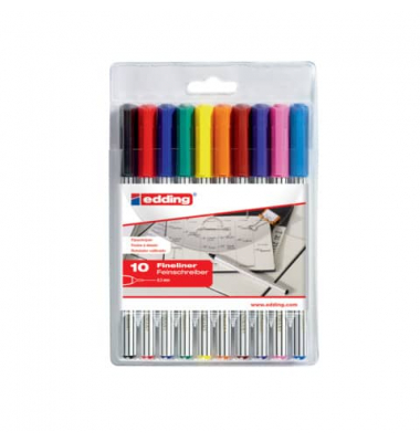 Fineliner-Set 89 Office, 89-10S, schwarz-wei&szlig; gestreift (Schreibfarbe: 10-farbig sortiert), 0,3mm
