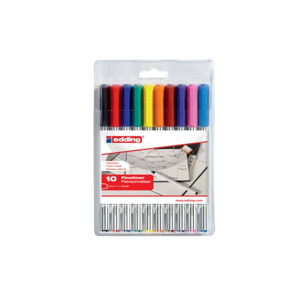 10 Stück Edding Fineliner-Set 89 Office, 89-10S, schwarz-weiß gestreift (Schreibfarbe: 10-farbig sortiert), 0,3mm  Edding