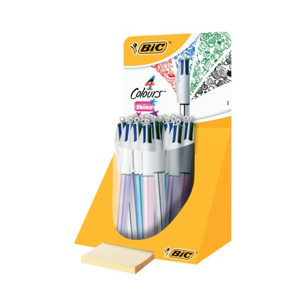 20 Stück Bic Vierfarbkugelschreiber 4 Colours Shine 902128, blau / schwarz / rot / grün, 0,4mm, nachfüllbar  Bic