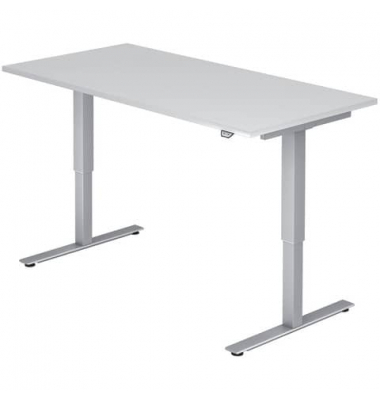 Schreibtisch, elektrisch höhenverstellbar, 73-119cm (H), 160x80cm (BxT), weiß / silber Schreibtisch, elektrisch höhenverstellbar, 73-119cm (H), 160x80cm (BxT), weiß / silber