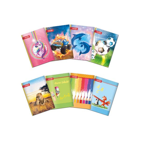 24 Stück Roth Muttiheft 89199 Schul- und Mitteilungshefte-Serie, - / liniert / Wochentage, A6, 60g, Motive sortiert, 32 Blatt / 64 Seiten 4255