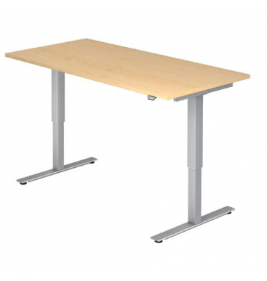 Schreibtisch, elektrisch höhenverstellbar, 73-119cm (H), 160x80cm (BxT), ahorn / silber Schreibtisch, elektrisch höhenverstellbar, 73-119cm (H), 160x80cm (BxT), ahorn / silber