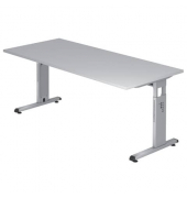 Schreibtisch, manuell höhenverstellbar, 65-85cm (H), 180x80cm (BxT), rechteckig, grau / silber