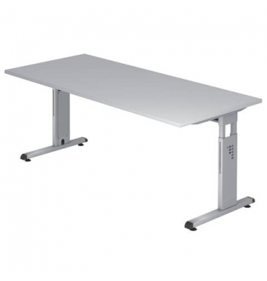 Schreibtisch, manuell höhenverstellbar, 65-85cm (H), 180x80cm (BxT), rechteckig, grau / silber Schreibtisch, manuell höhenverstellbar, 65-85cm (H), 180x80cm (BxT), rechteckig, grau / silber