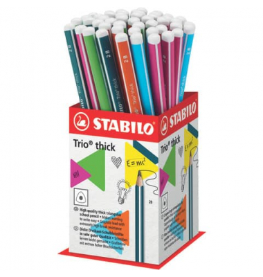 Bleistift-Set STABILO Trio dick Kleindisplay, 399/48-12B, H&auml;rte 2B, 3,15mm, farbig sortiert