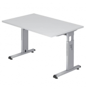 Schreibtisch, manuell höhenverstellbar, 65-85cm (H), 120x80cm (BxT), rechteckig, weiß / silber