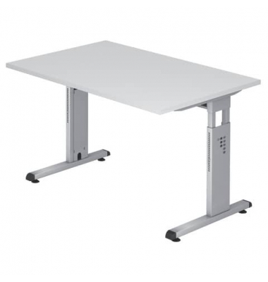 Schreibtisch, manuell höhenverstellbar, 65-85cm (H), 120x80cm (BxT), rechteckig, weiß / silber