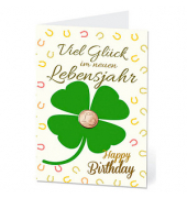 Geburtstagskarten Kleeblatt mit Glückscent LUAPPL01 11,5cm x 17,5cm (BxH) 260g Motiv Chromopapier FSC