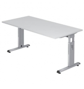 Schreibtisch, manuell höhenverstellbar, 65-85cm (H), 160x80cm (BxT), rechteckig, weiß / silber
