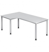 Schreibtisch, manuell höhenverstellbar, 68-76cm (H), 200x120cm (BxT), L-Form, weiß / silber