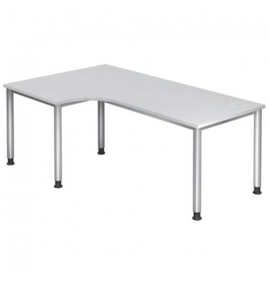 Schreibtisch, manuell höhenverstellbar, 68-76cm (H), 200x120cm (BxT), L-Form, weiß / silber Schreibtisch, manuell höhenverstellbar, 68-76cm (H), 200x120cm (BxT), L-Form, weiß / silber