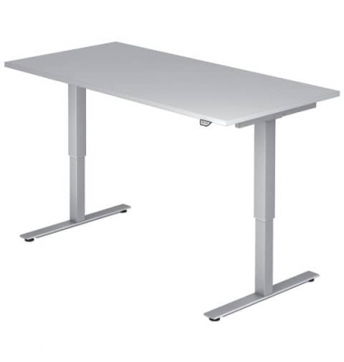 Schreibtisch, elektrisch höhenverstellbar, 73-119cm (H), 160x80cm (BxT), grau / silber Schreibtisch, elektrisch höhenverstellbar, 73-119cm (H), 160x80cm (BxT), grau / silber