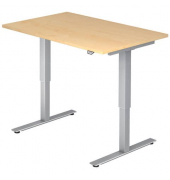 Schreibtisch, elektrisch höhenverstellbar, 73-119cm (H), 120x80cm (BxT), ahorn / silber