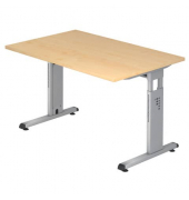 Schreibtisch, manuell höhenverstellbar, 65-85cm (H), 120x80cm (BxT), rechteckig, ahorn / silber